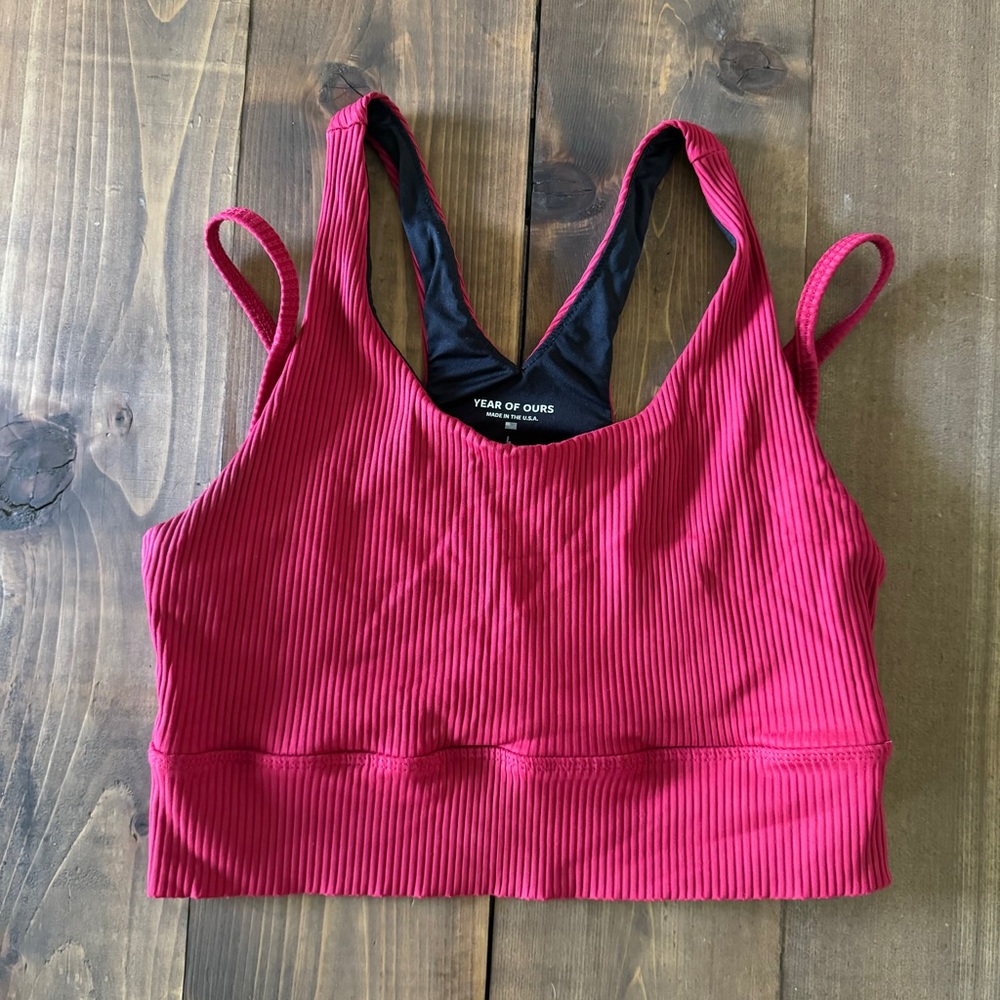 Year of Ours red ribbed sports bra